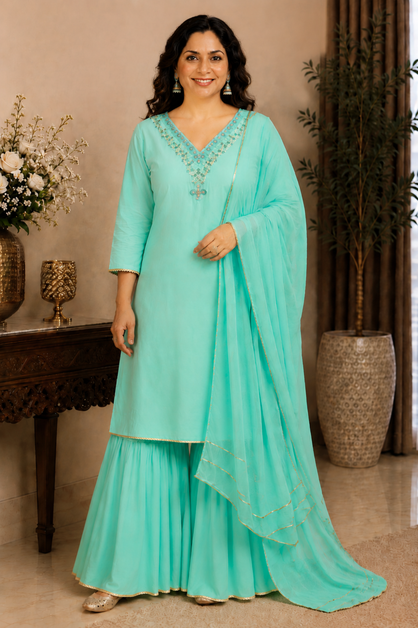 Turquoise Bliss Silk Suit Set