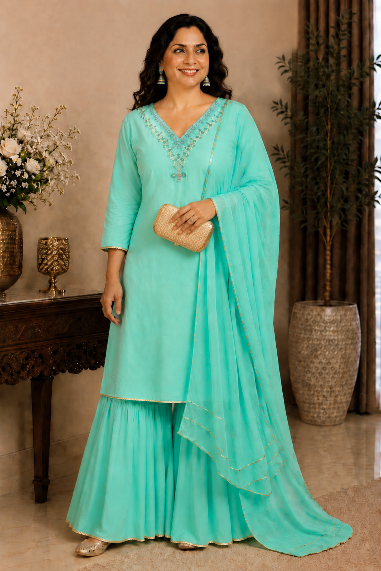 Turquoise Bliss Silk Suit Set
