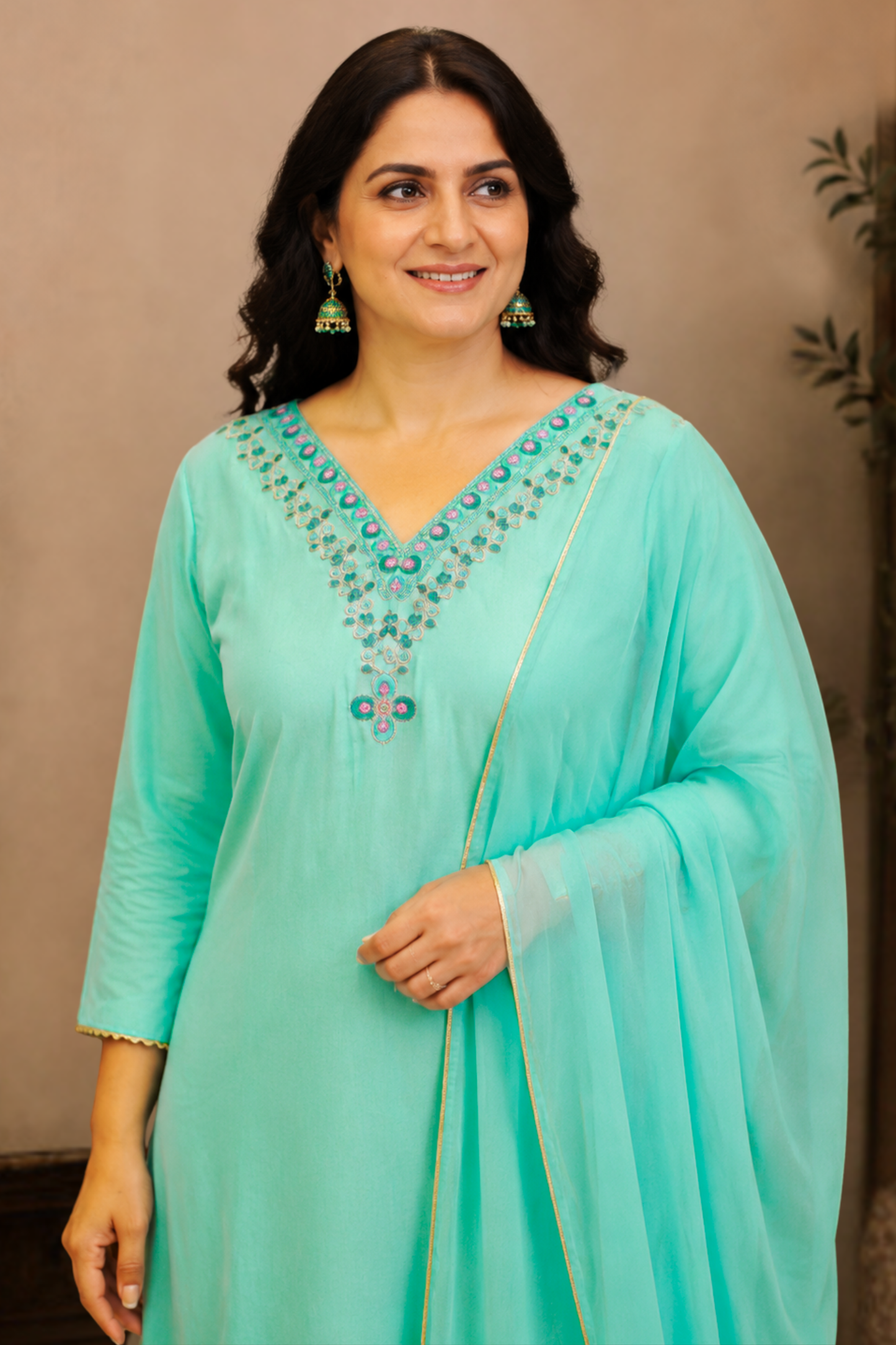 Turquoise Bliss Silk Suit Set
