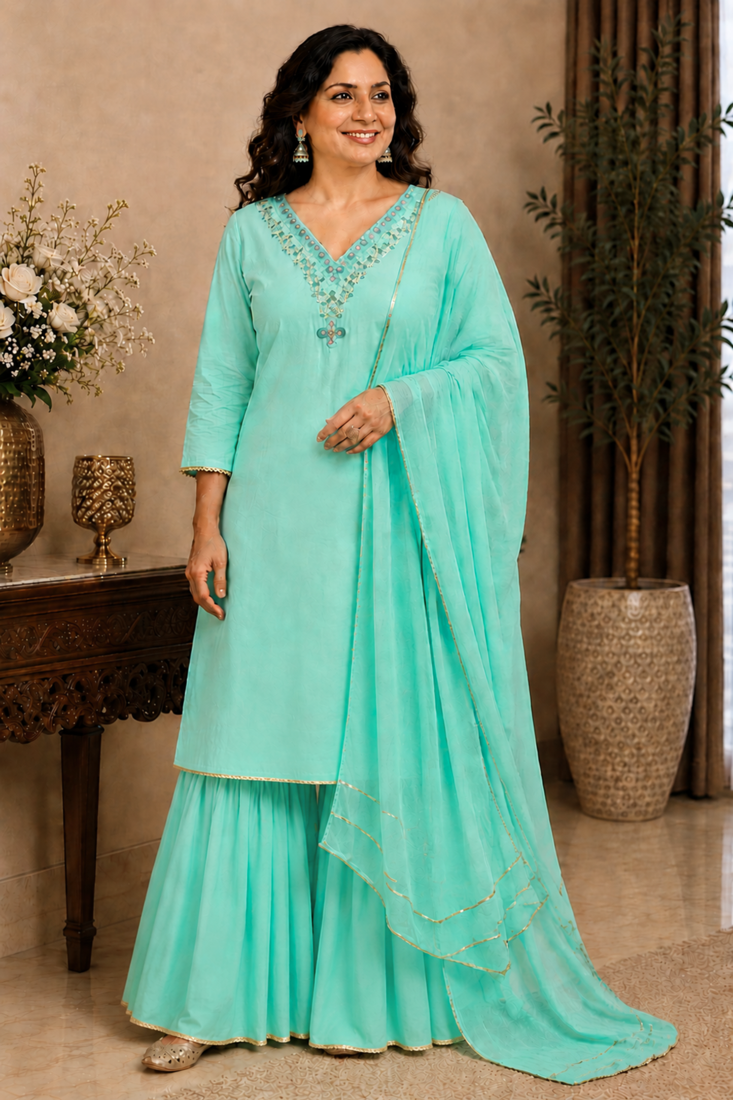 Turquoise Bliss Silk Suit Set