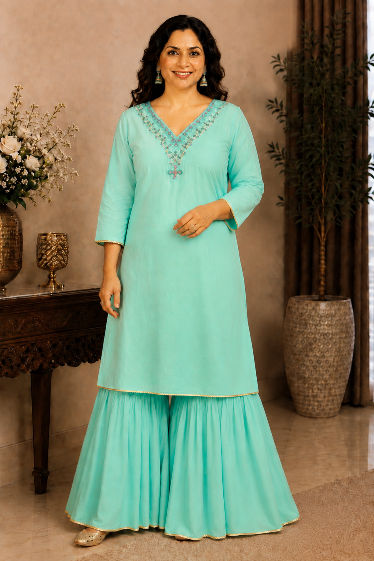 Turquoise Bliss Silk Suit Set