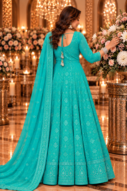 Turquoise Blue Georgette Dress with Dupatta