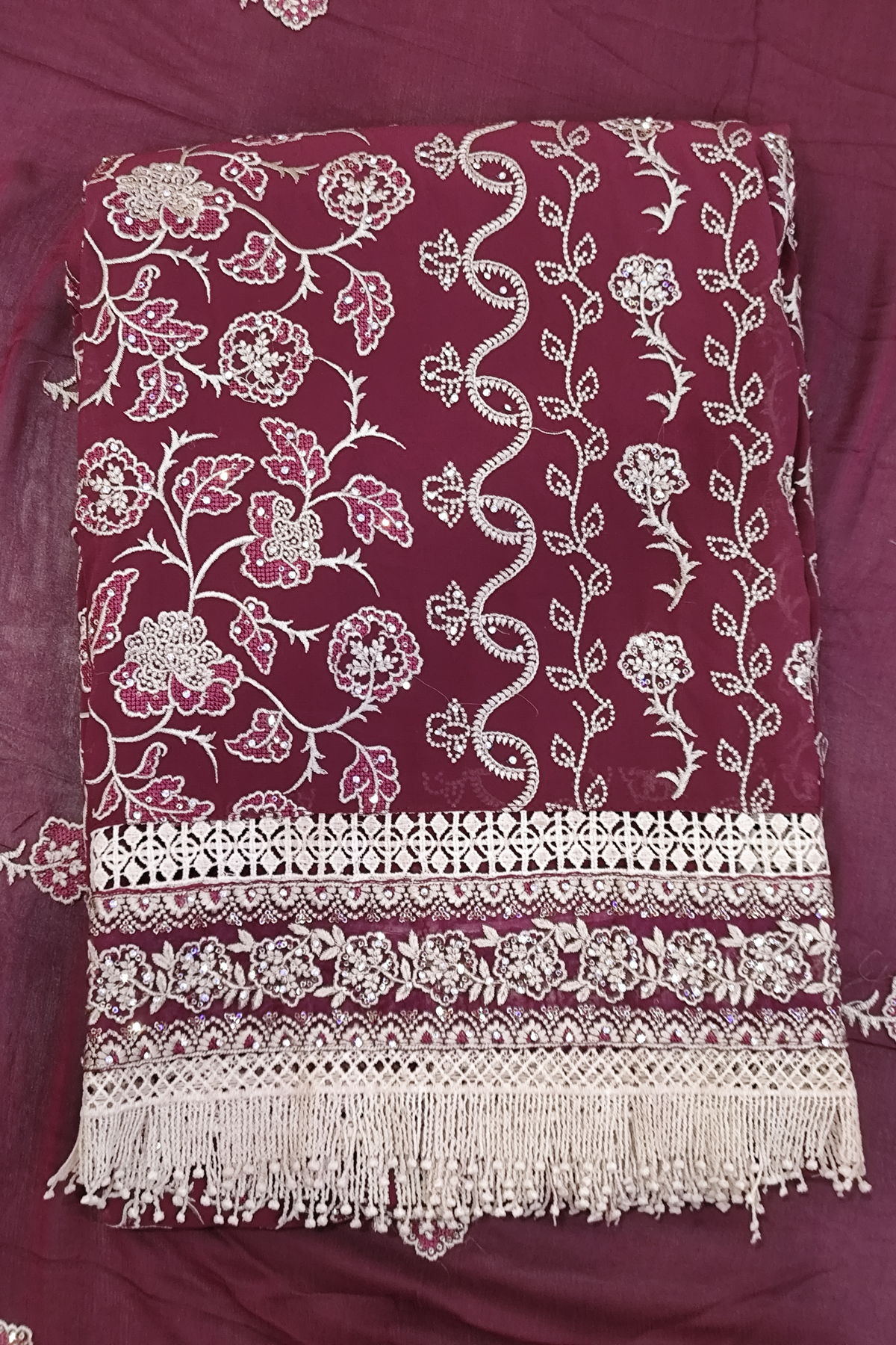 Deep Maroon Zardosi Unstitched Salwar Suit