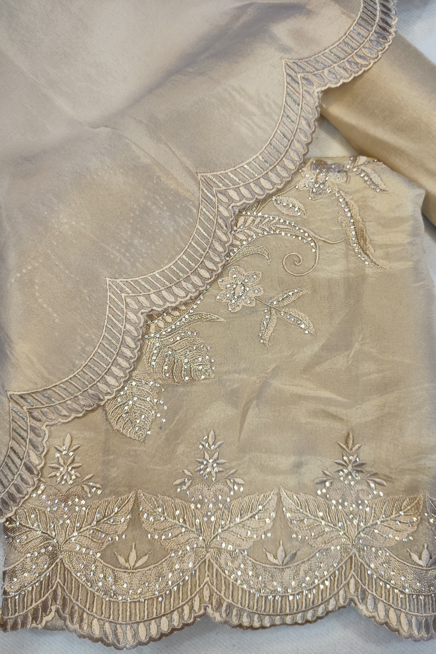 Gold Shimmer Silk Suit With Swarovski Work