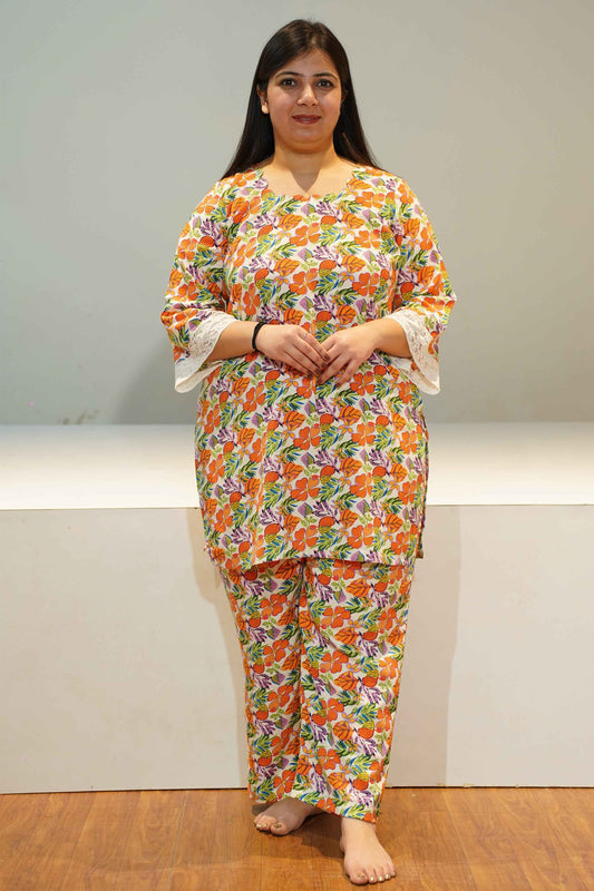 Orange Lace Accent Night Suit