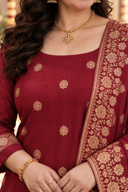 Vamika Maroon Jacquard Silk Suit
