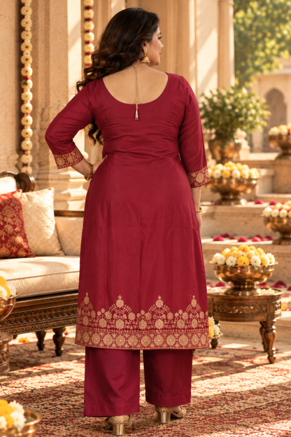 Vamika Maroon Jacquard Silk Suit