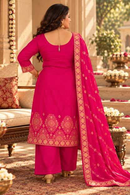 Varnika Pink Jacquard Silk Suit