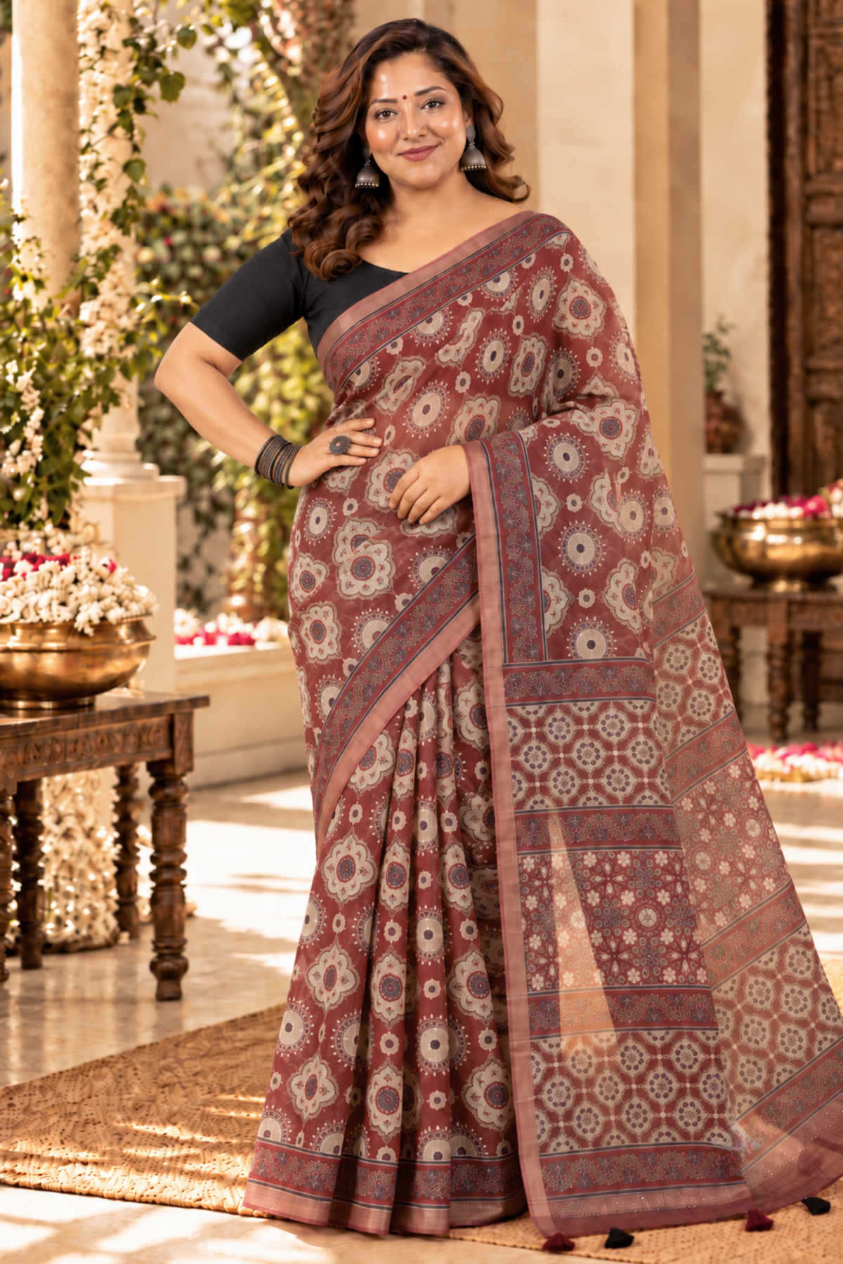 Vedika Printed Saree With 1.5 Mtr Blouse Piece