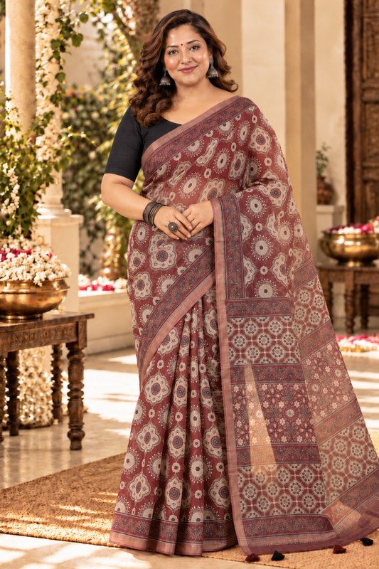 Vedika Printed Saree With 1.5 Mtr Blouse Piece