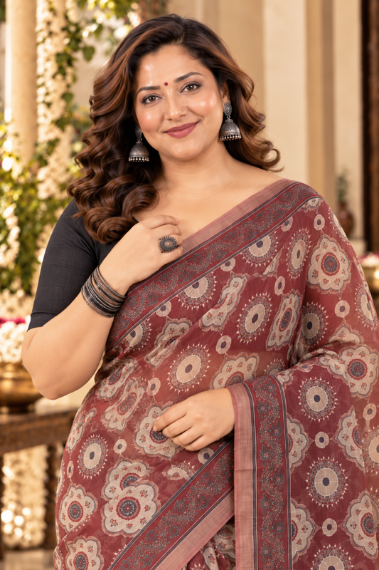 Vedika Printed Saree With 1.5 Mtr Blouse Piece