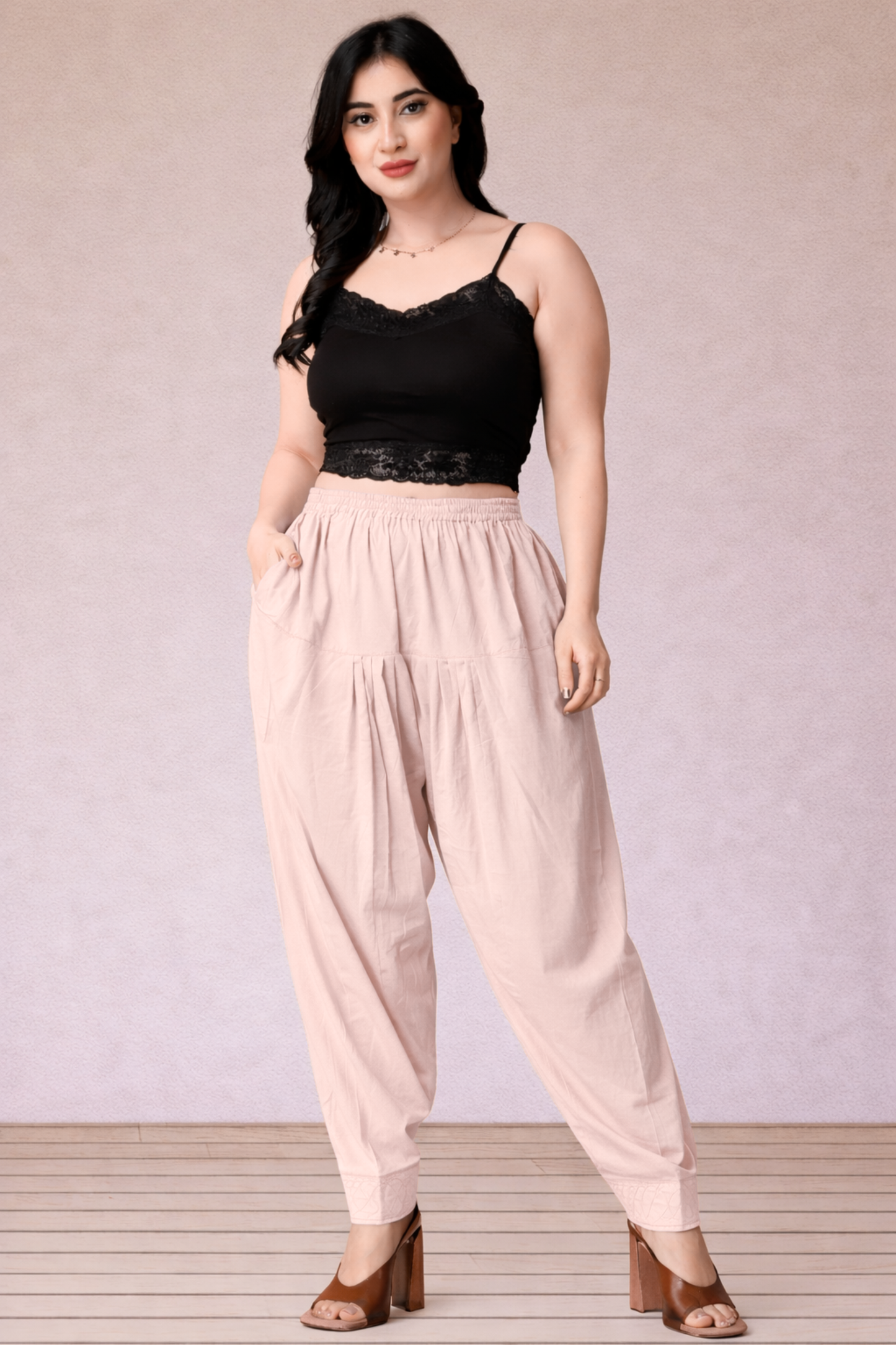Very Light Pink Cotton Straight Salwar