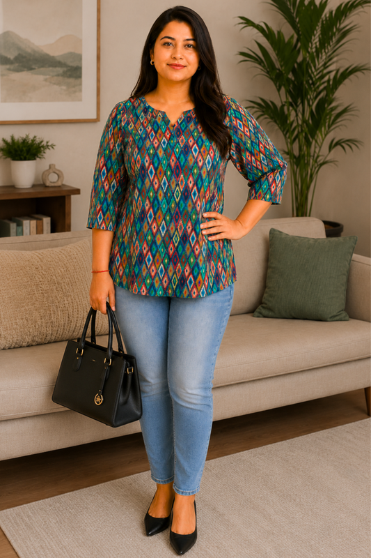 Vibrant Green Printed Short Kurta