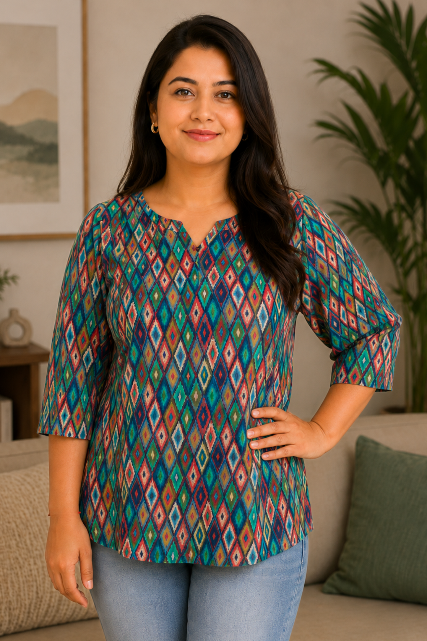 Vibrant Green Printed Short Kurta