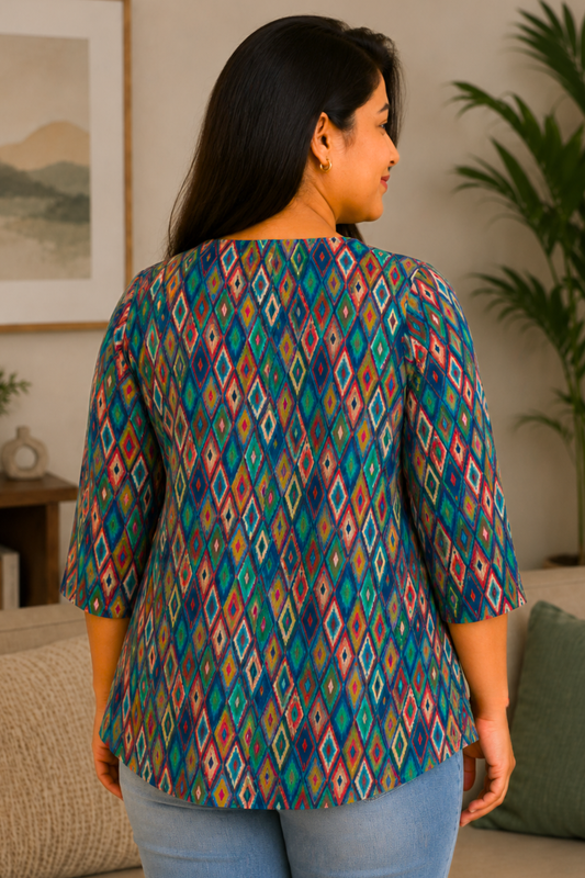 Vibrant Green Printed Short Kurta