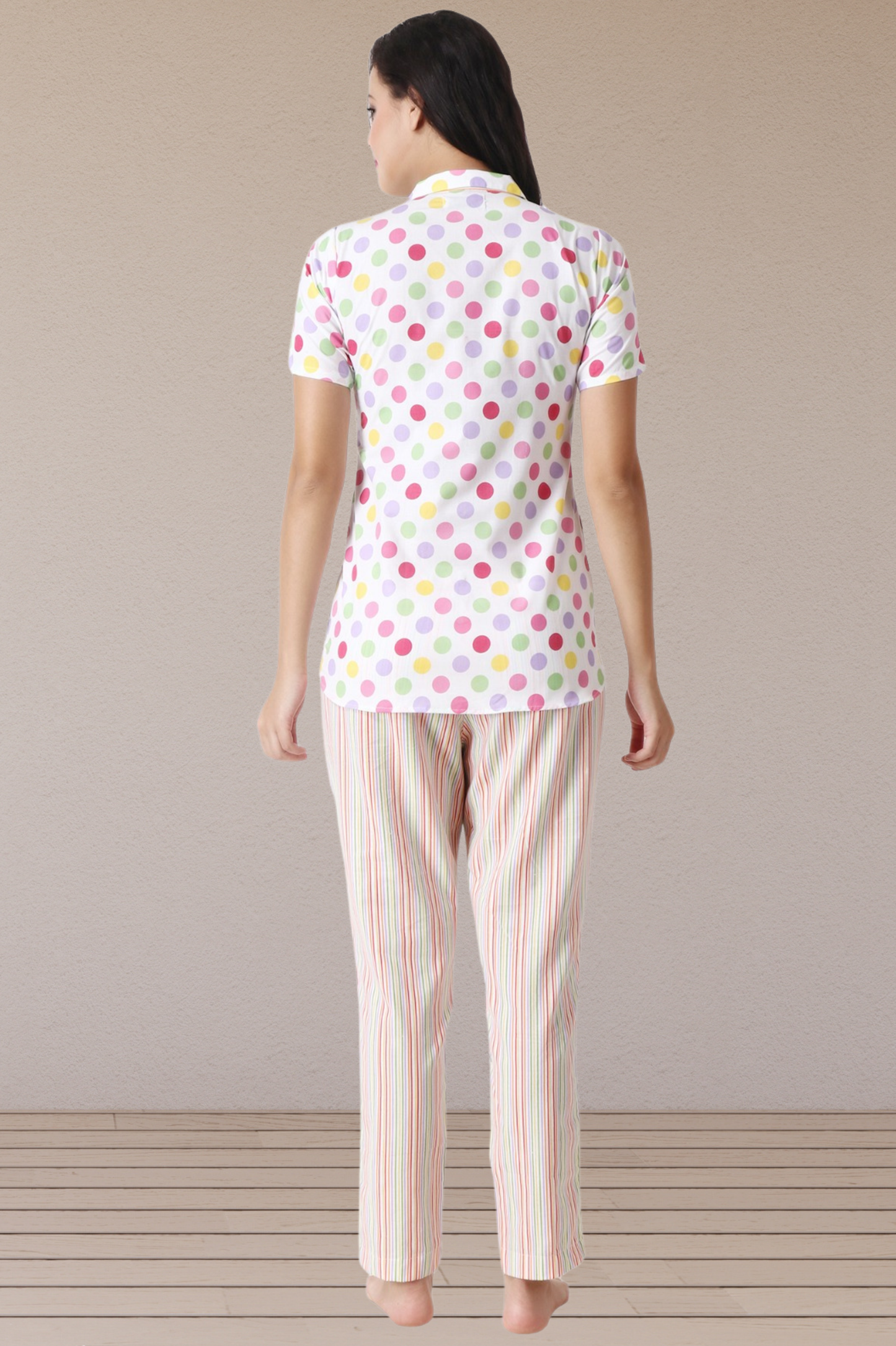 Vibrant Multi-Colored Polka Dot Night Suit