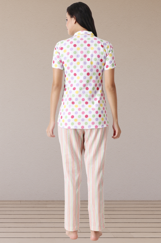 Vibrant Multi-Colored Polka Dot Night Suit