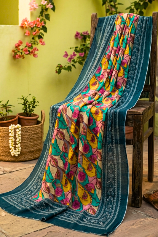 Vibrant Blue Silk Dupatta