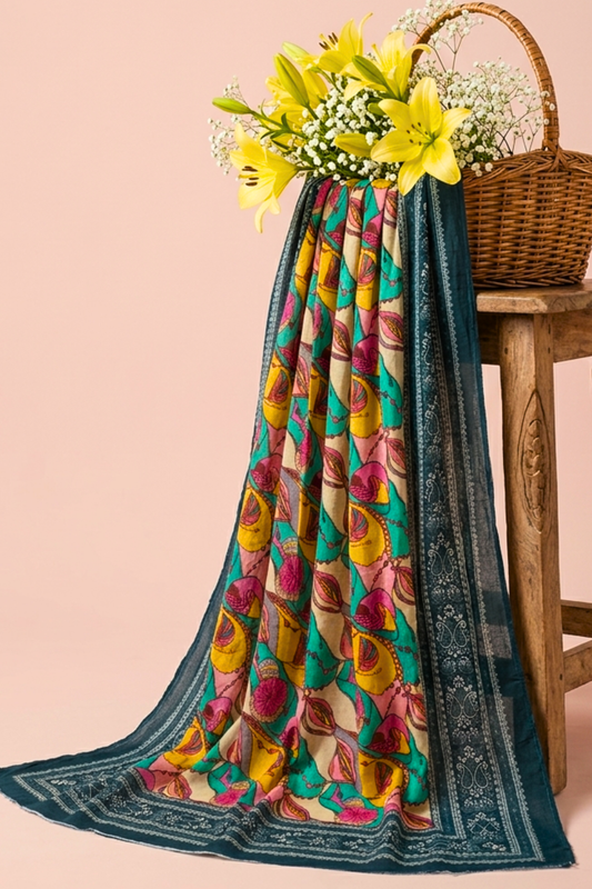 Vibrant Blue Silk Dupatta