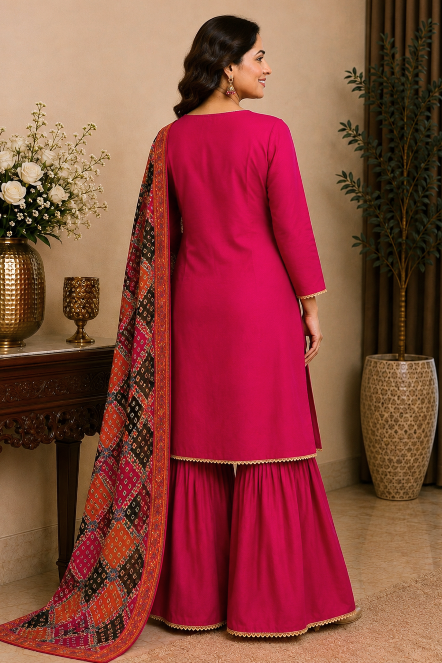 Vibrant Magenta Silk Suit Set