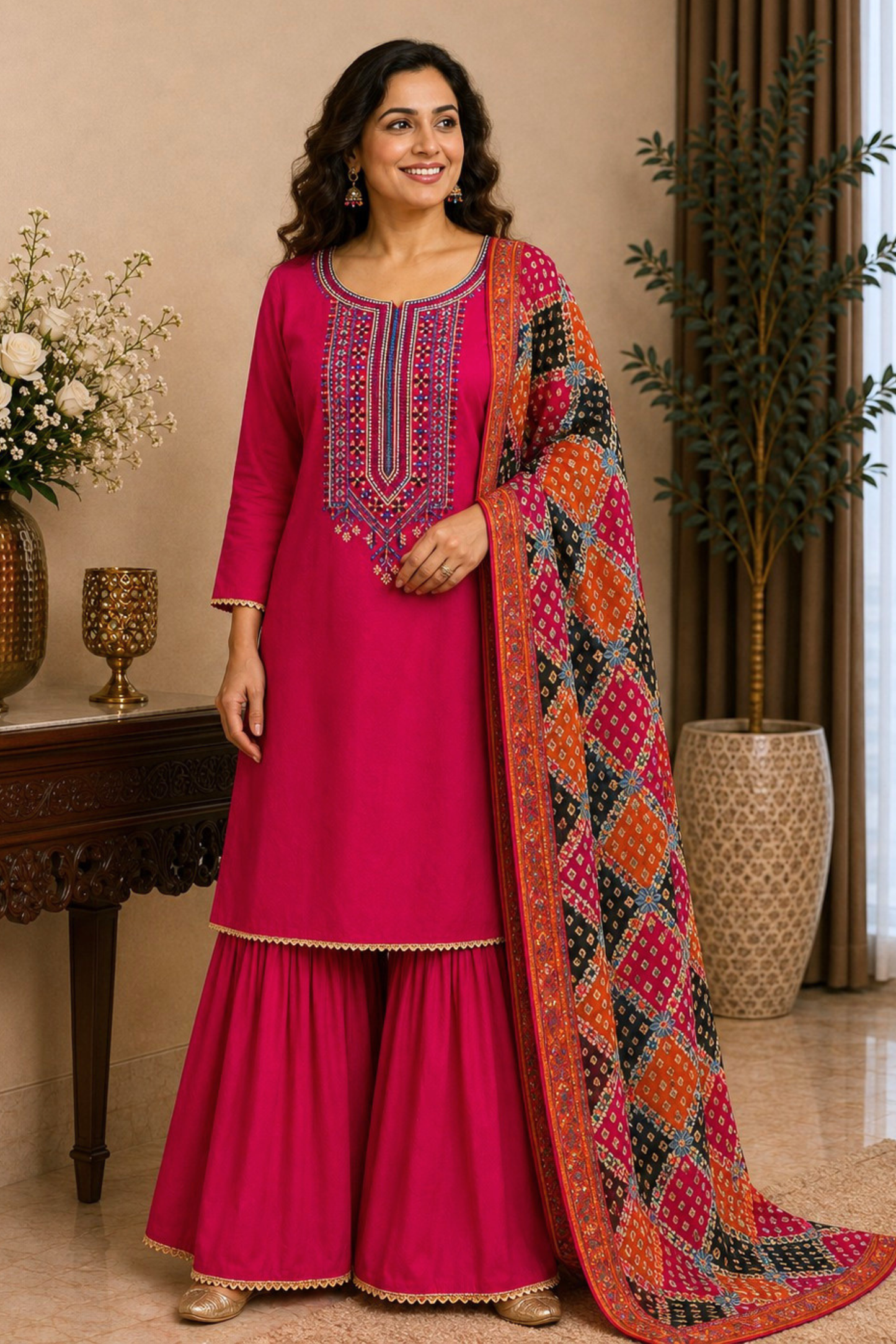 Vibrant Magenta Silk Suit Set