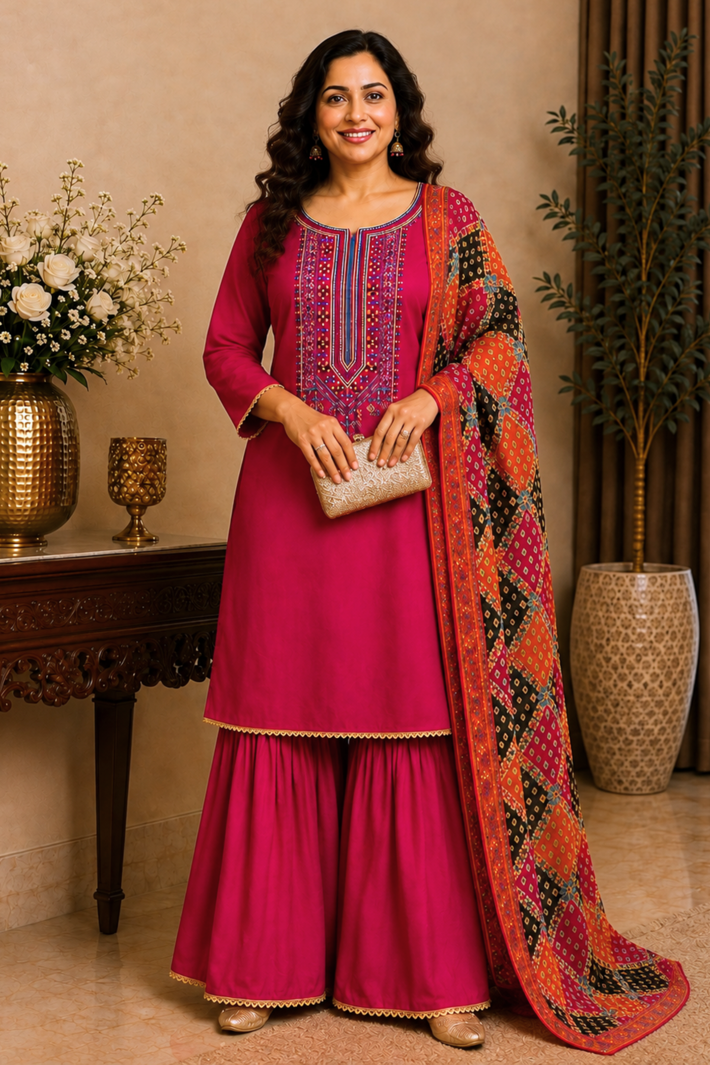 Vibrant Magenta Silk Suit Set