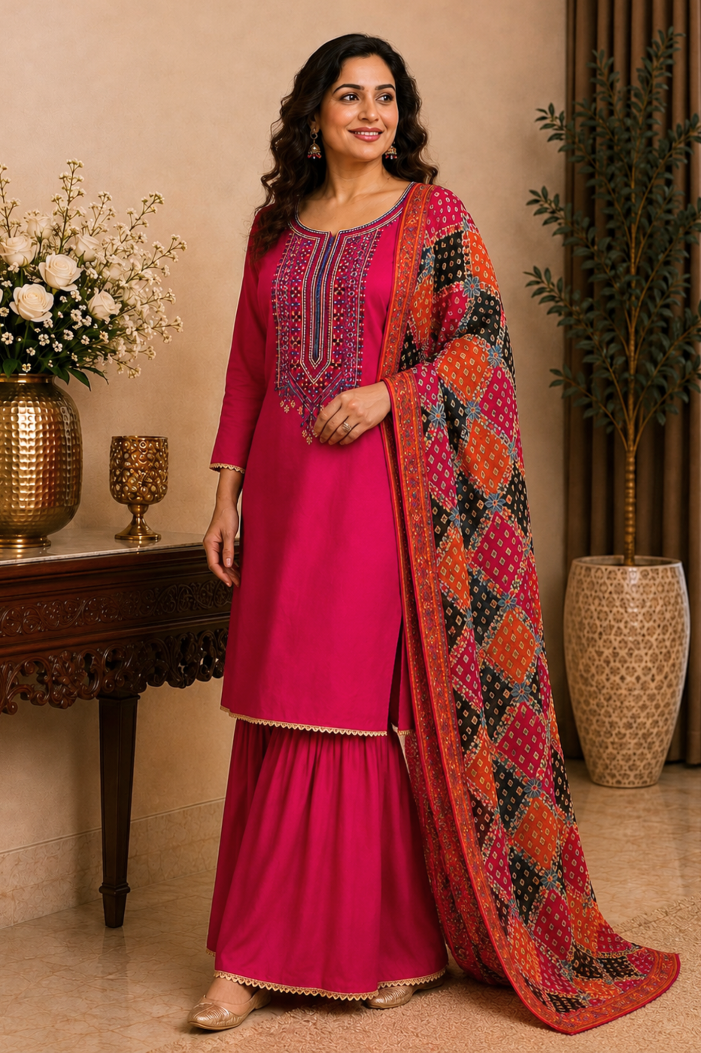Vibrant Magenta Silk Suit Set