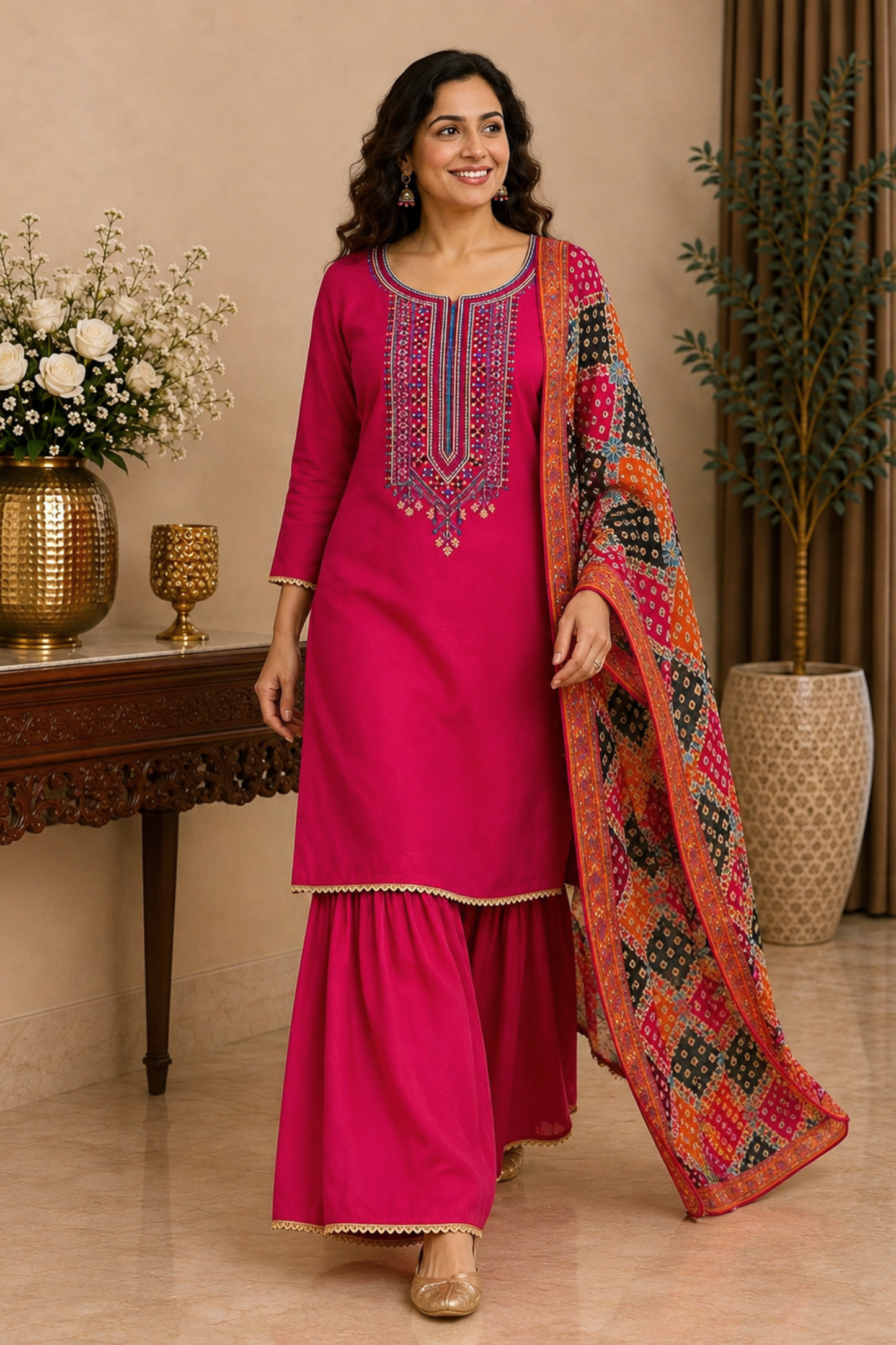Vibrant Magenta Silk Suit Set