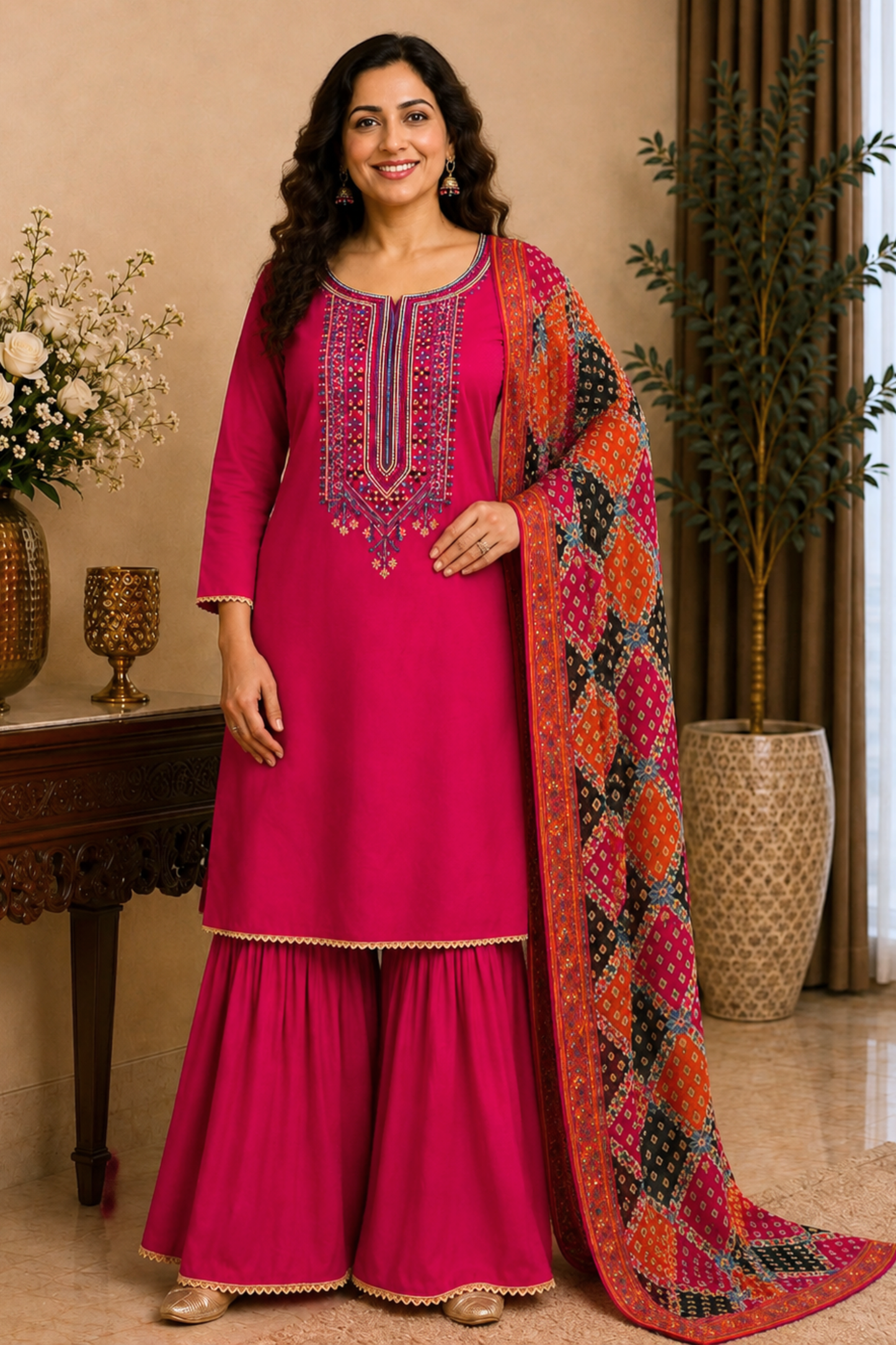 Vibrant Magenta Silk Suit Set