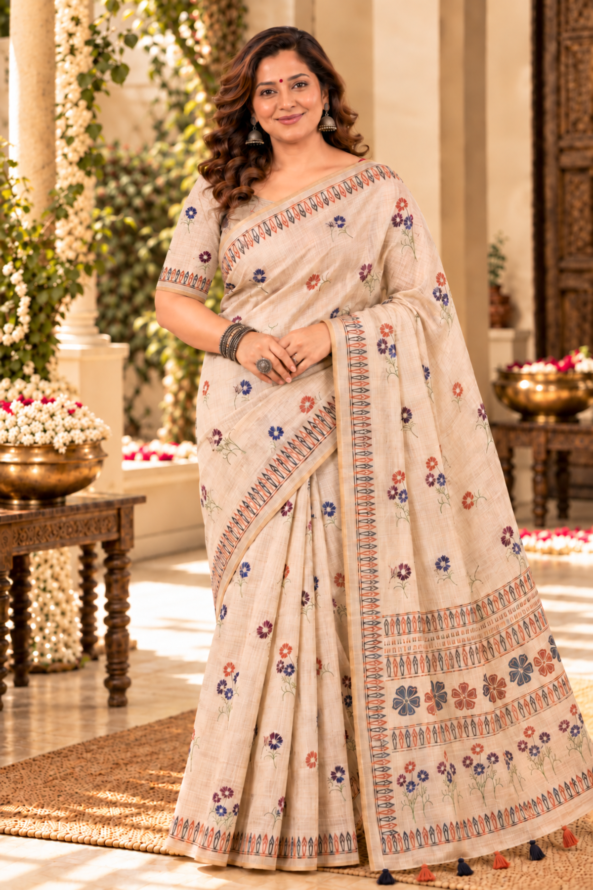 Madhavi Printed Saree With 1.5 Mtr Blouse Piece