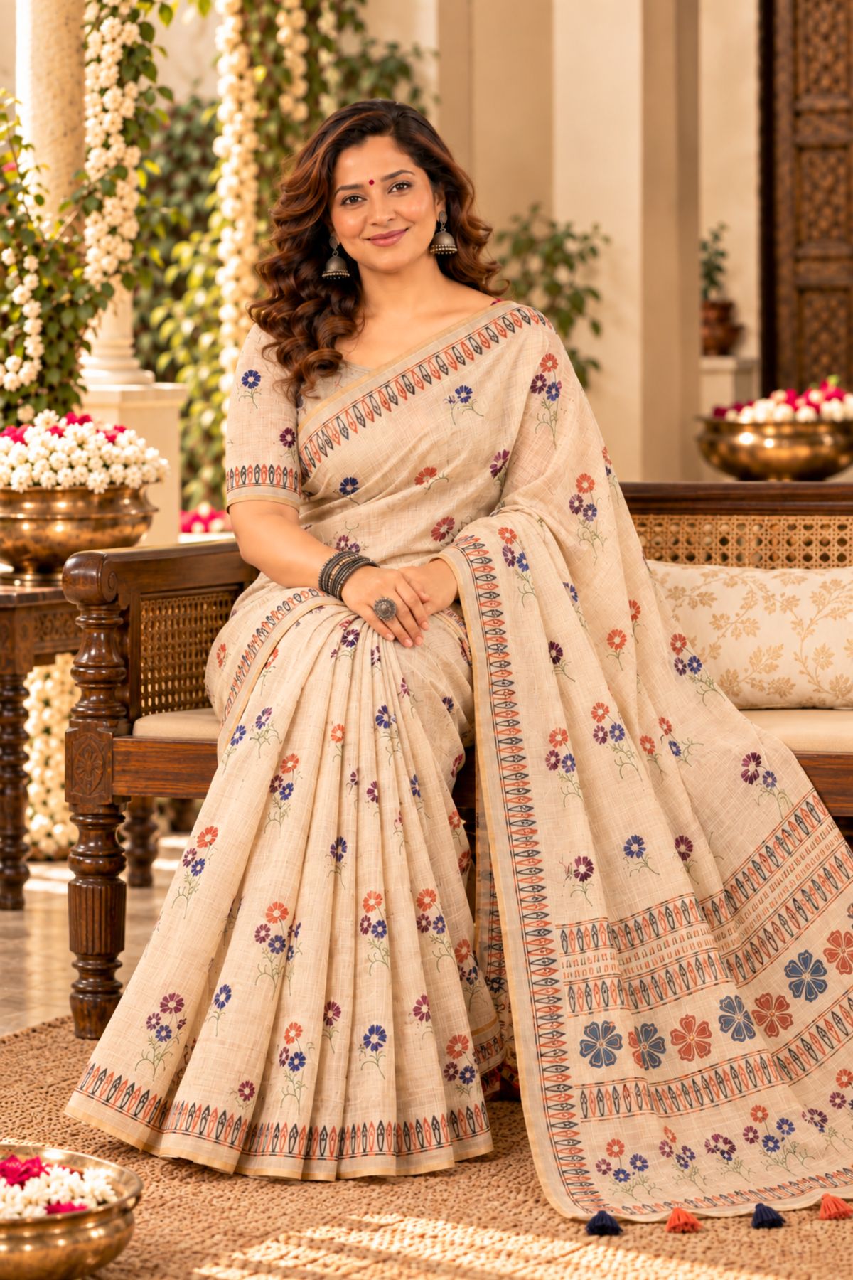 Madhavi Printed Saree With 1.5 Mtr Blouse Piece