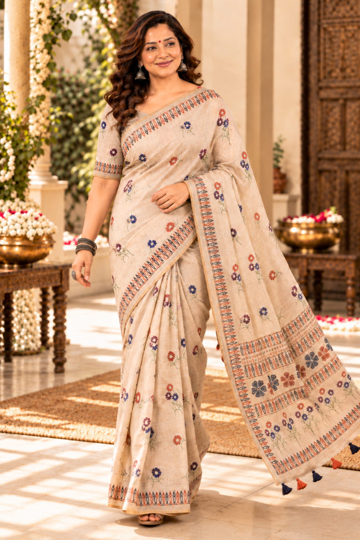 Madhavi Printed Saree With 1.5 Mtr Blouse Piece