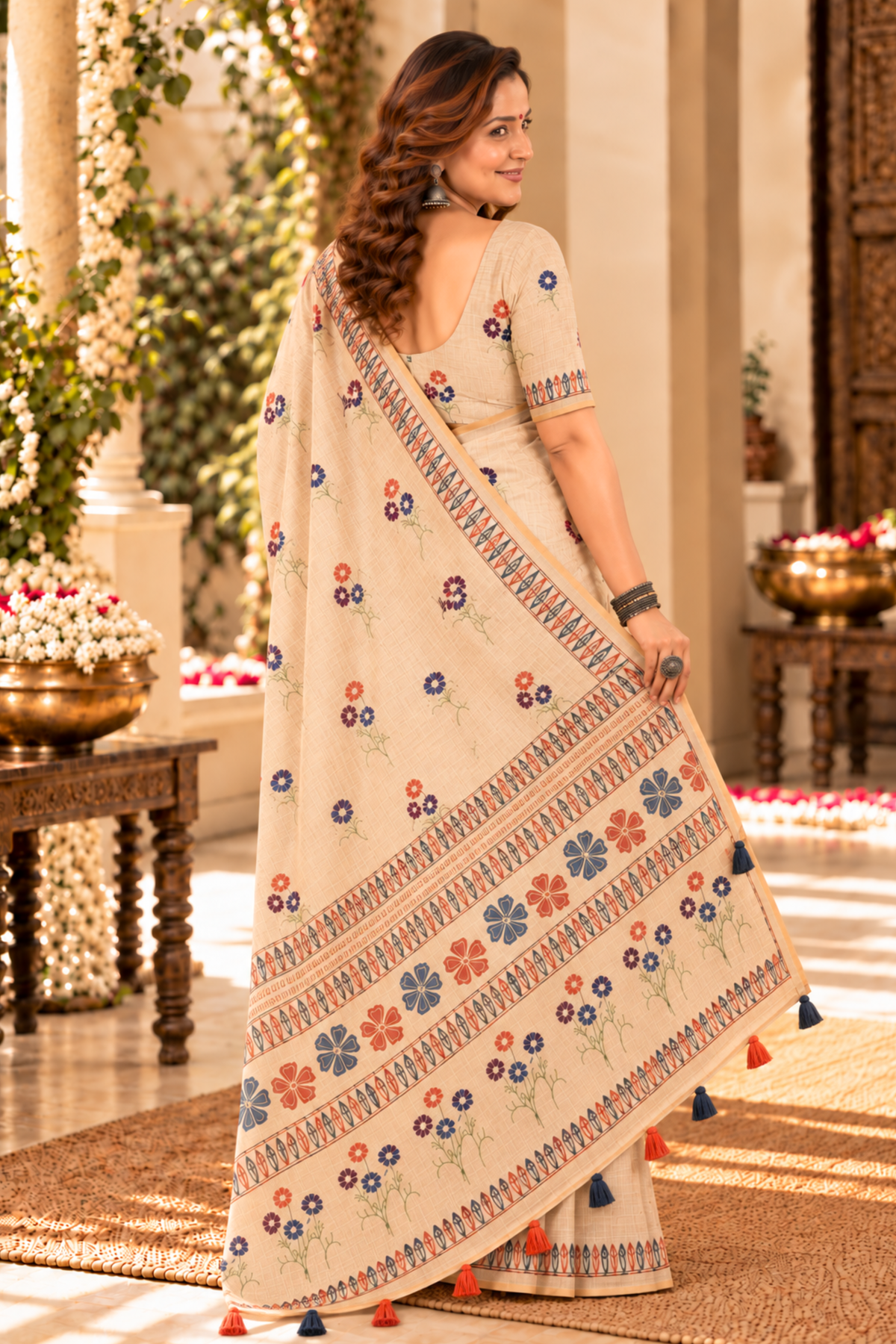 Madhavi Printed Saree With 1.5 Mtr Blouse Piece