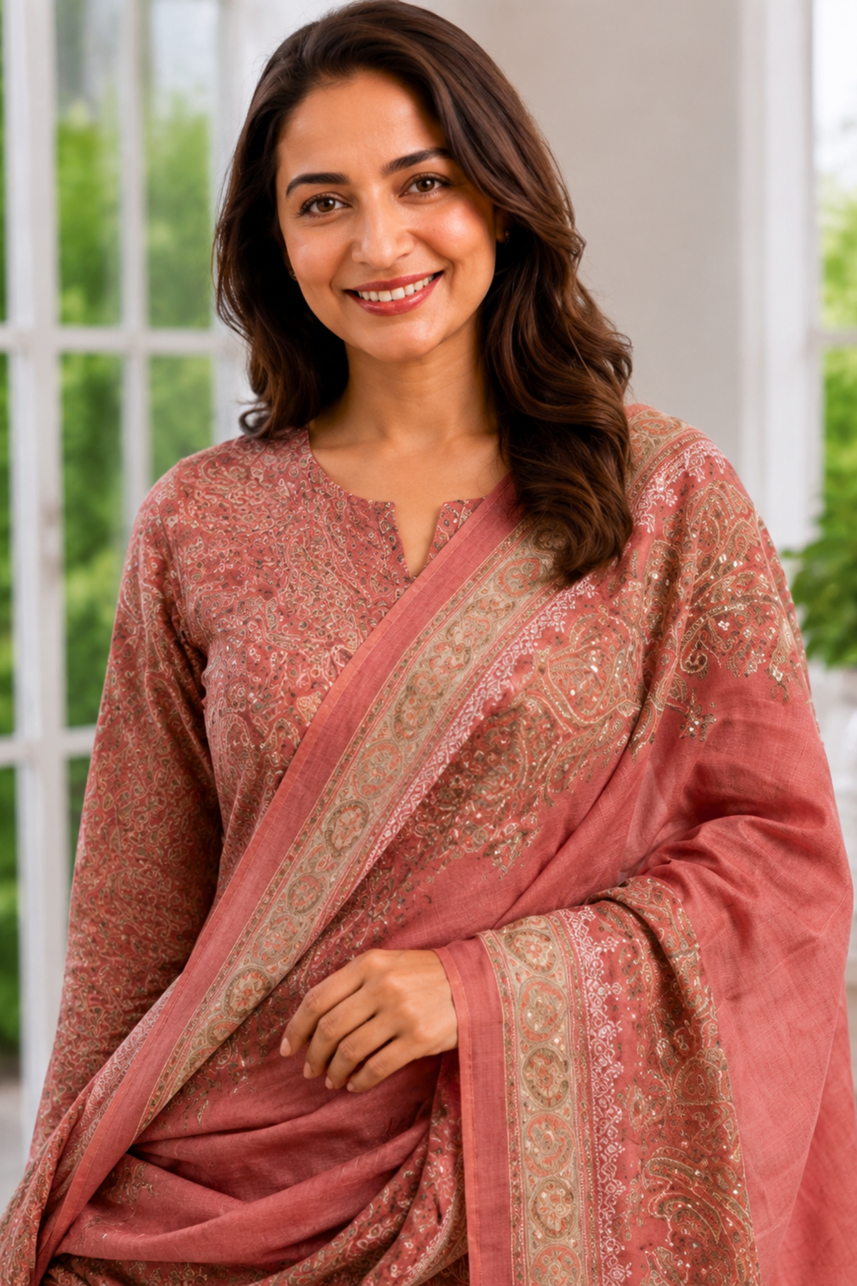 Vintage Wood Foiled Cotton Kurta With Pants