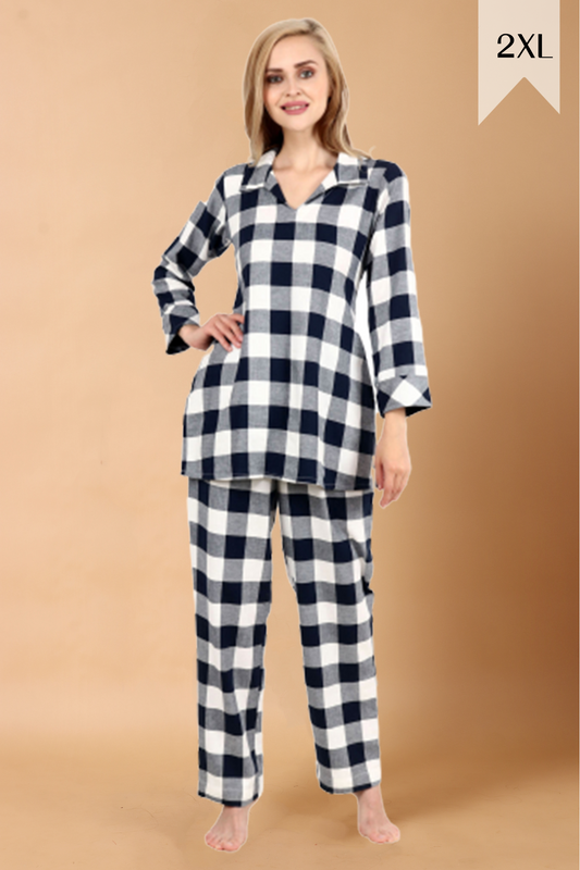 Buy Plus Size ​Navy Check Woollen Night Suit At Apella | Sizes XS to 10 XL | India | Free Delivery | Customized