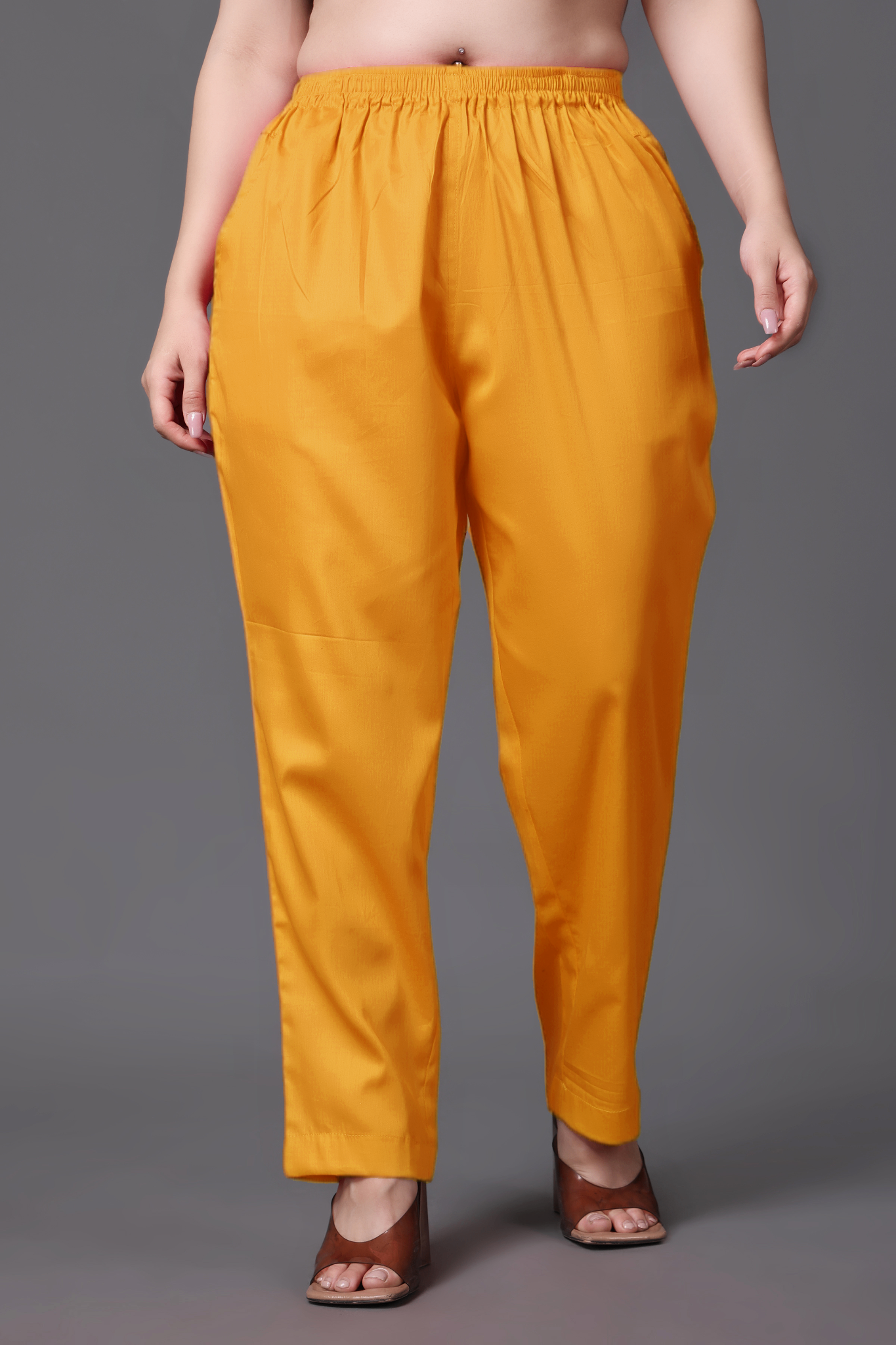 Mustard Cotton Metallic Pant Palazzo