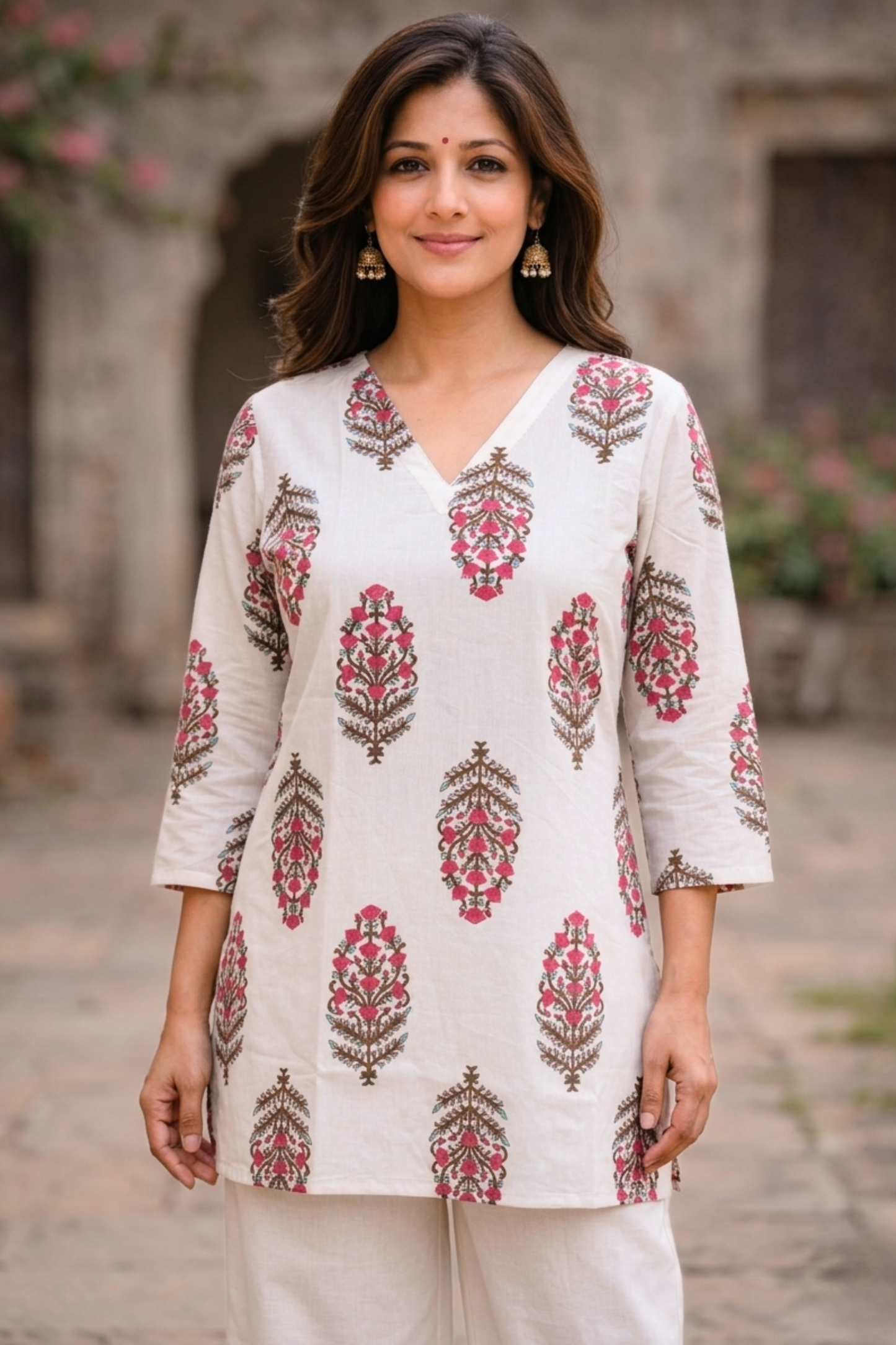 White Block Print Kurta