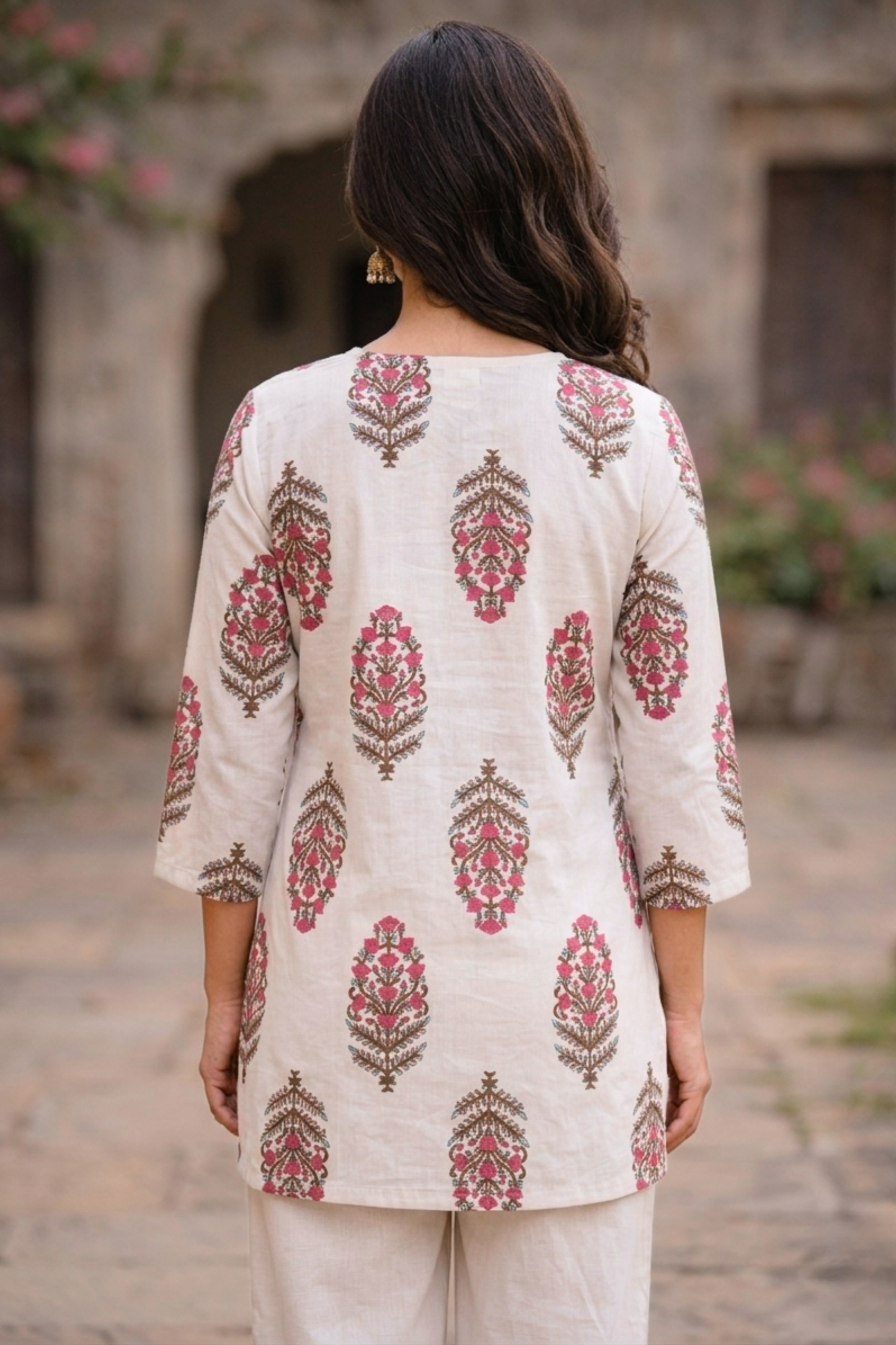 White Block Print Kurta