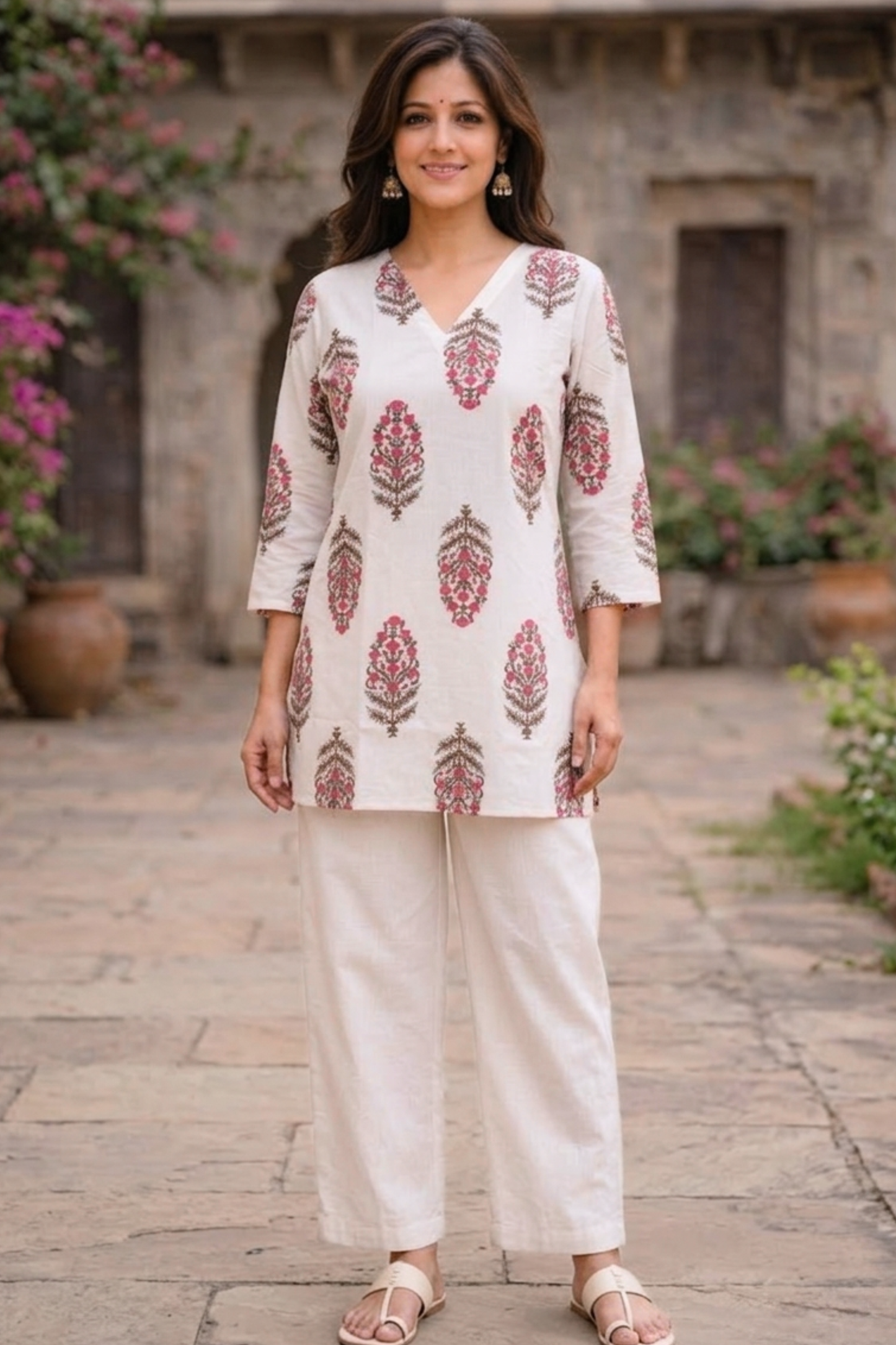 White Block Print Kurta