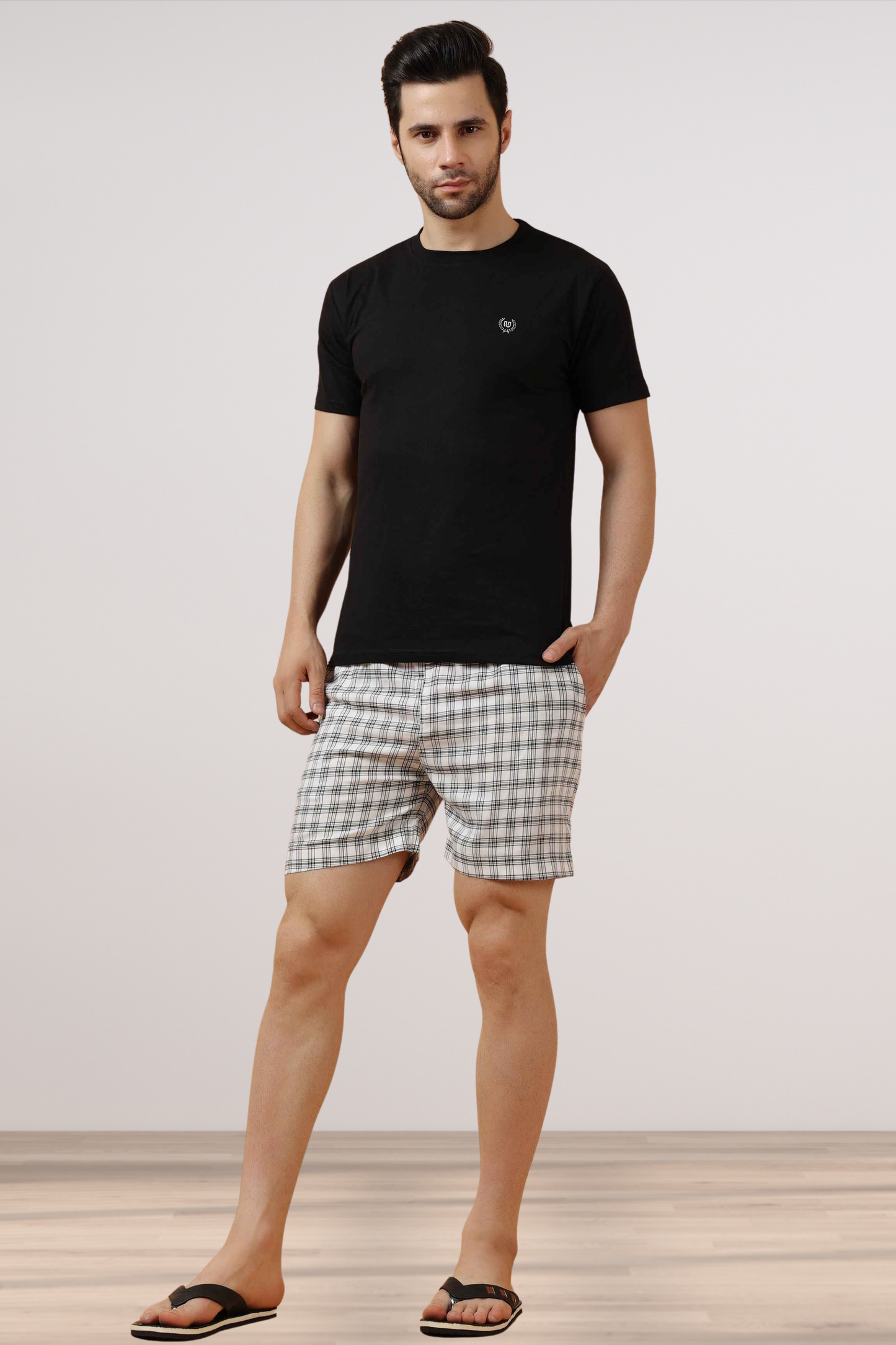 White Checked Cotton Shorts