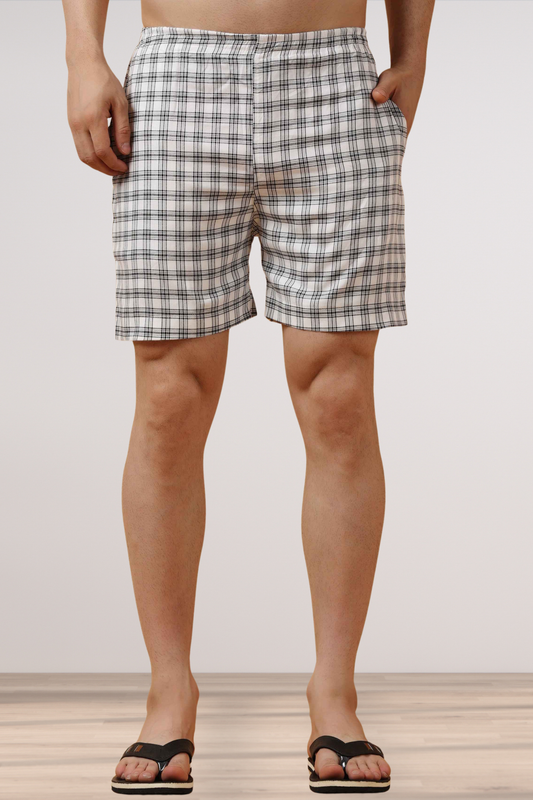 White Checked Cotton Shorts