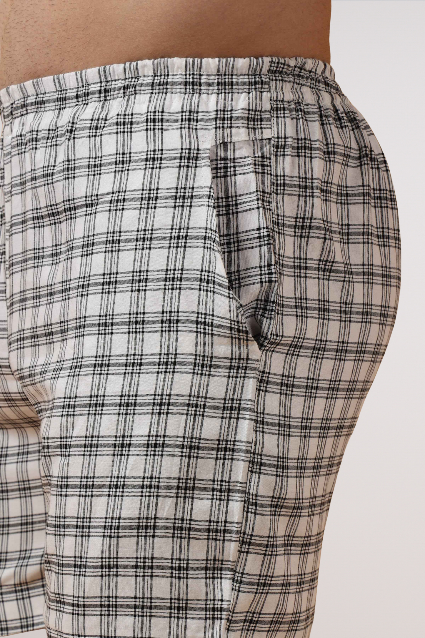 White Checked Cotton Shorts