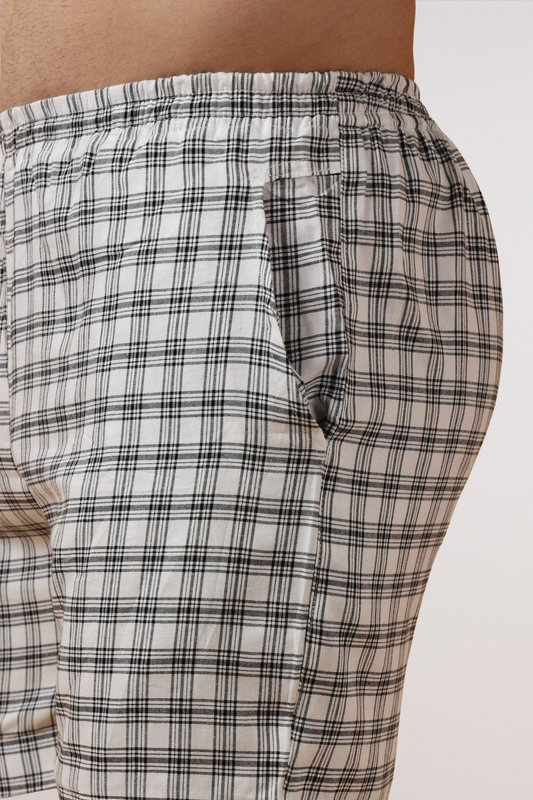 White Checked Cotton Shorts