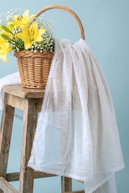 White Chiffon Sequin Dupatta
