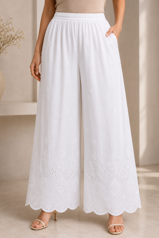 White Chikankari Flared Palazzo Pant