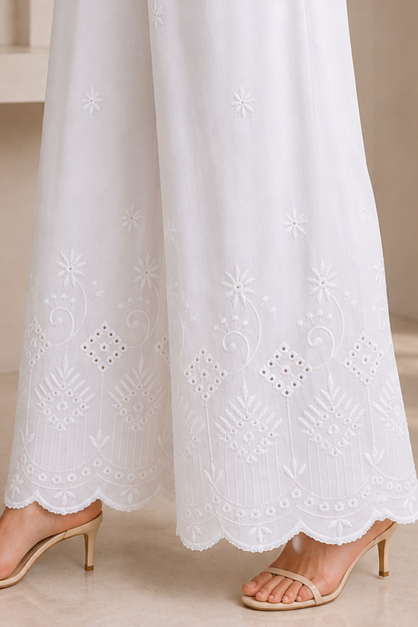 White Chikankari Flared Palazzo Pant