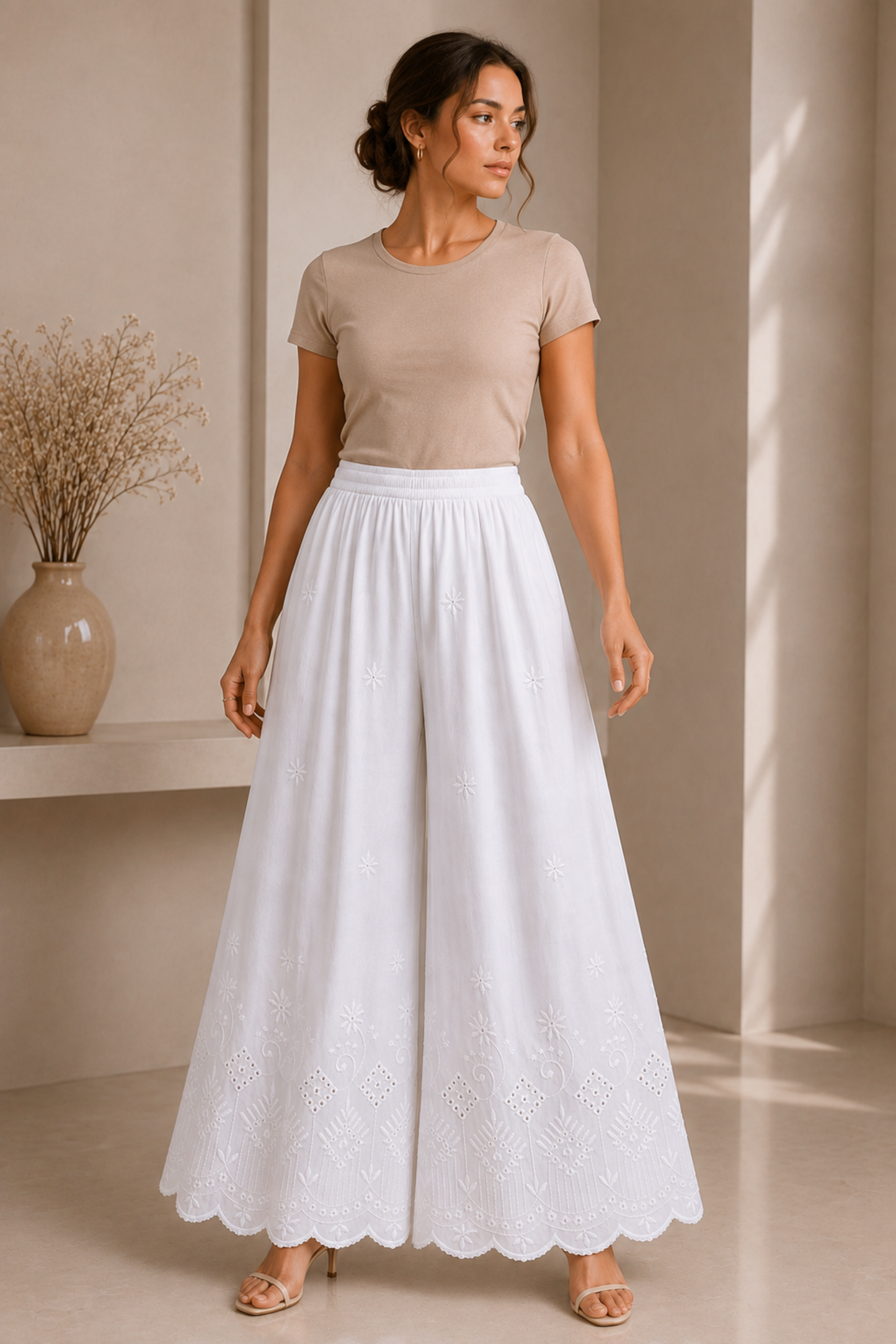 White Chikankari Skirt Palazzo