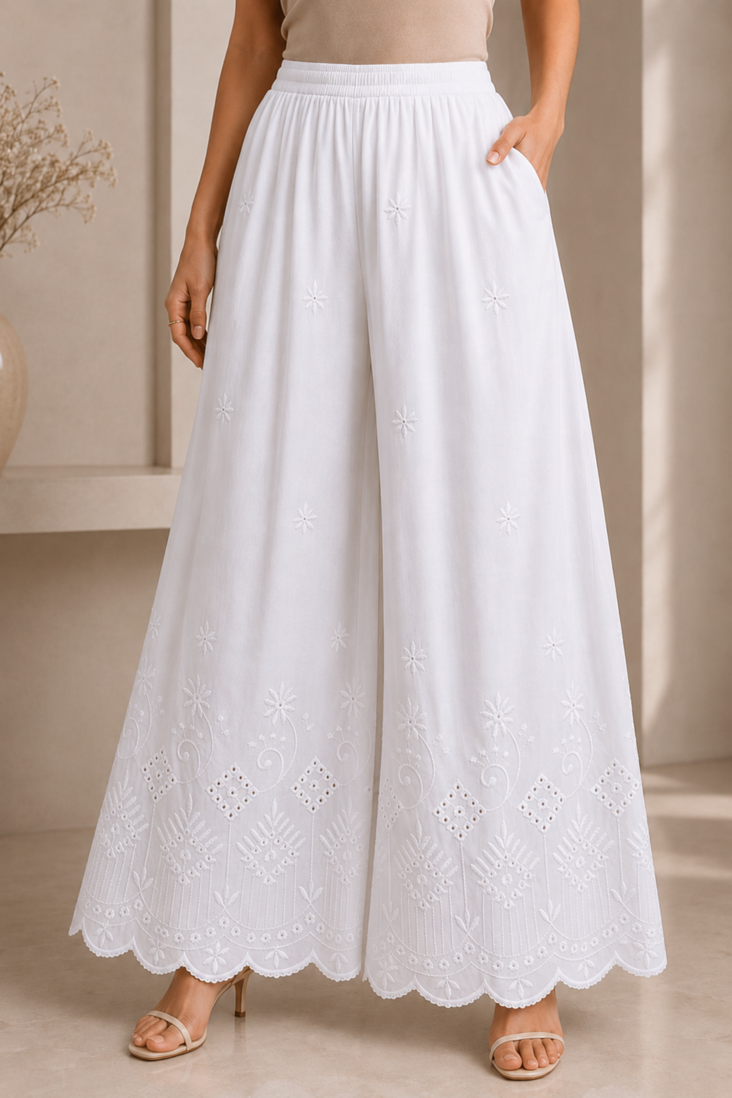 White Chikankari Skirt Palazzo
