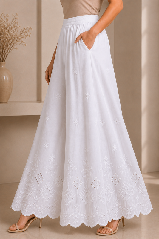 White Chikankari Skirt Palazzo