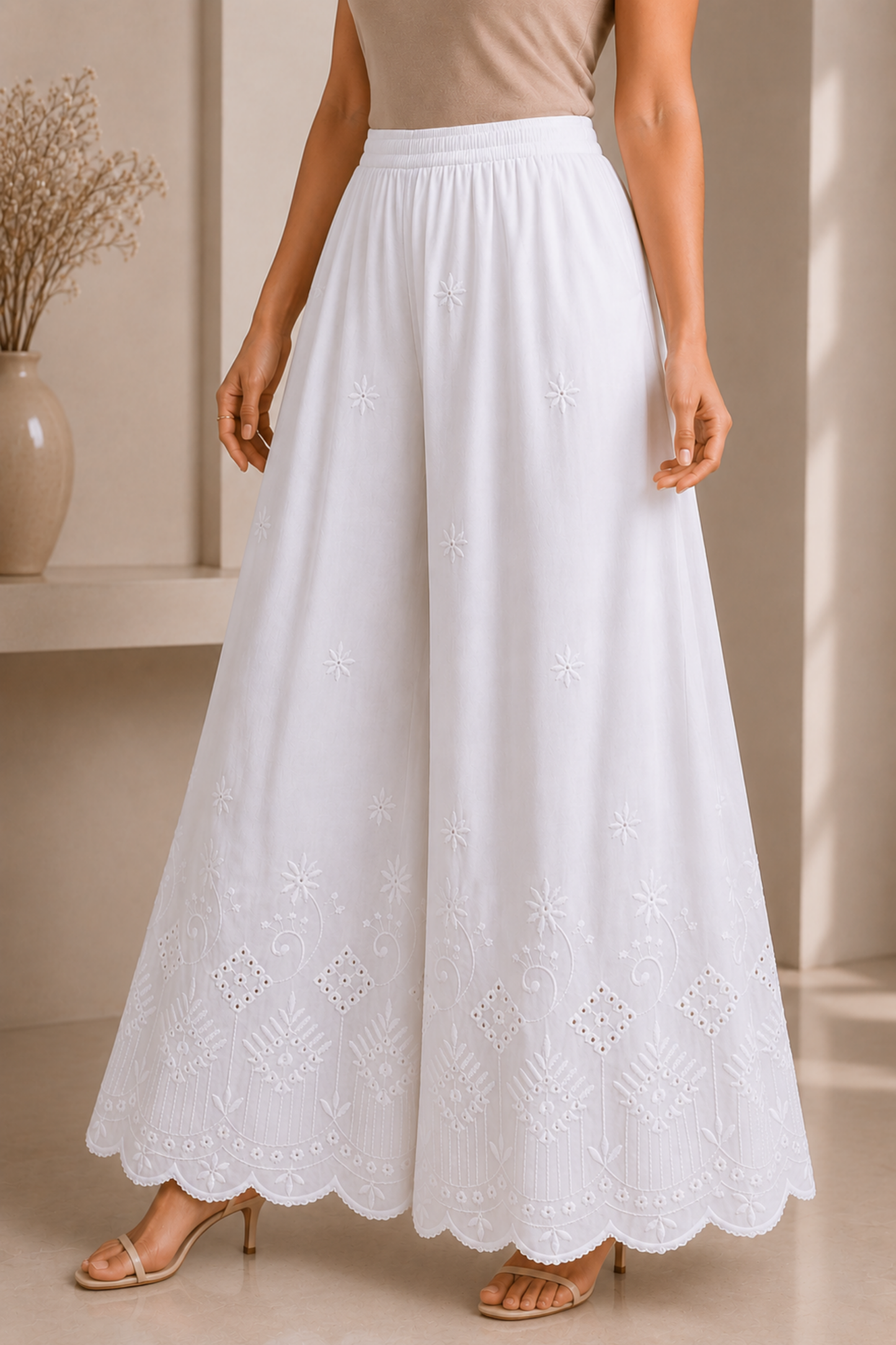 White Chikankari Skirt Palazzo